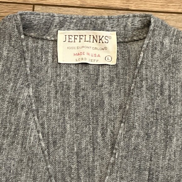 Men's VTG Jeff Links Knit Cardigan SZ LARGE Gray USA Made Button Front Grandpa - Picture 4 of 11